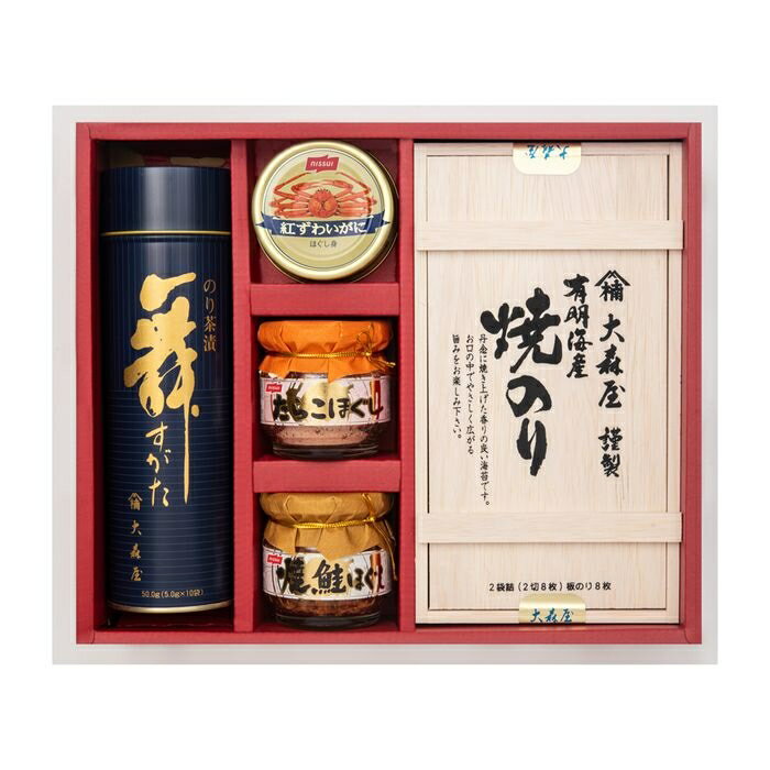 大森屋 海苔・ほぐし瓶・カニ缶・お茶漬詰合せ KYB-30N 海苔 ほぐし瓶 カニ缶 お茶漬 バラエティ ギフト 有明海産 焼のり 木箱 紅ずわいがに たらこ 焼鮭 アレルギー 保存方法 賞味期限 詰合せ 身 お茶