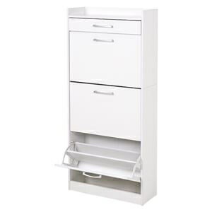 シューズラック 下駄箱 約幅62×奥行24×高さ136.5cm ホワイト フラップ式扉 引き出し付き 大容量 組立品 玄関 エントランス ds-2537845 幅62×奥行24×高さ136.5cm