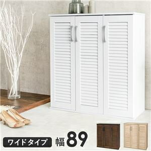 ルーバーシューズラック ワイドタイプ 幅約89cm ホワイト 棚板:(大)6枚(小)6枚 組立式【代引不可】 ds-2544152 通気性 収納 スッキリ 組立式 マレーシア製