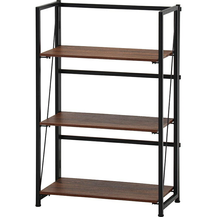 不二貿易 折りたたみシェルフ アロン3段 BR FBC984-B(ブラウン) FJ-73638 3段 ブラウン 金属 エポキシ..