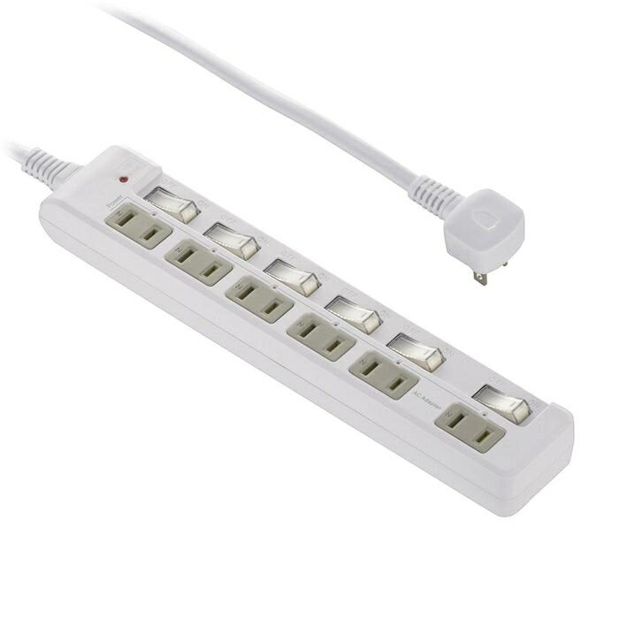 発煙ガード節電タップ 雷ガード 6個口 2m オーム電機 HS-T62HL3-W 安全対策 家電製品 落雷対策 雷サージ軽減 火災防止 省エネ 雷対策 防災対策 安全設計 トラッキング火災防止 ACアダプター対応 プラグ形状 LED表示 通電表示 耐熱性 防犯対策