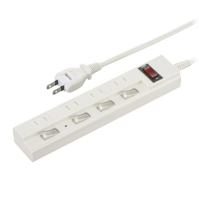節電タップ 雷ガード/ブレーカー付 4個口 5m ホワイト オーム電機 HS-TPKV45W-22 ...