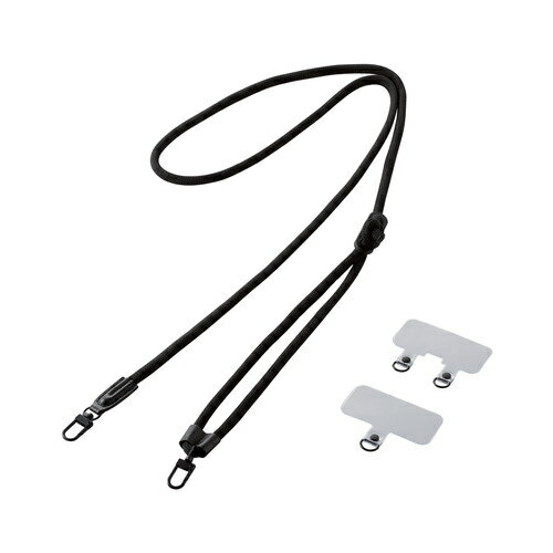 スマホショルダー ストラップ 42〜78cm 長さ調整可 ストラップシート付 丸ひもタイプ 直径6mm ブラック エレコム P-STSDH2R06BK