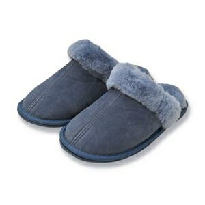 ムートンスリッパ ネイビー Mサイズ【代引不可】 ds-2563341 ふわふわ 暖かい 快適 滑り止め ウール 断..