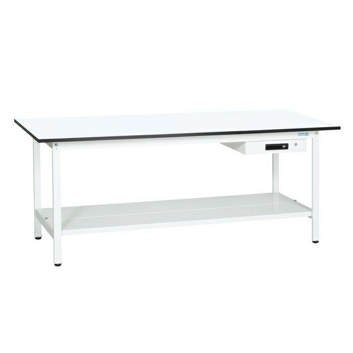 サカエ 軽量作業台KAタイプ(キャビネット付・中板付) KA097ATMW 軽量作業台 安価型 堅牢 スピーディー 抗菌仕様 均等耐荷重 RoHS10対応 メラミン天板 アジャスター キャビネット付 中板付 ホワイトカラー 構造用鋼管 おしゃれ 非常に堅牢 シンプルデザイン 組み立て簡単