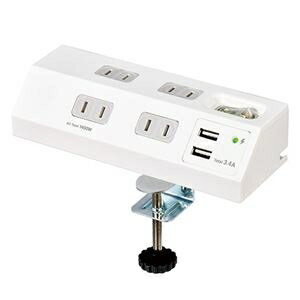 朝日電器 集中SW付デスクUSBタップWLS-DS4232SUA(W) ds-2569769 USBタップ 集中SW デスク ワイヤレス 便利 コンパクト 安全 軽量 クランプ式 2ポート ホワイト スマート プラグ 電源 USB充電 使いやすい 省スペース 100V 14A