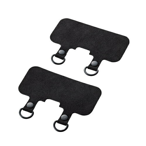 【メール便での発送商品】スマホ ストラップホルダー シート スピーカー穴用 2口タイプ 2枚入り ストラップシート タグパッチ ブラック エレコム P-STHD2BKN