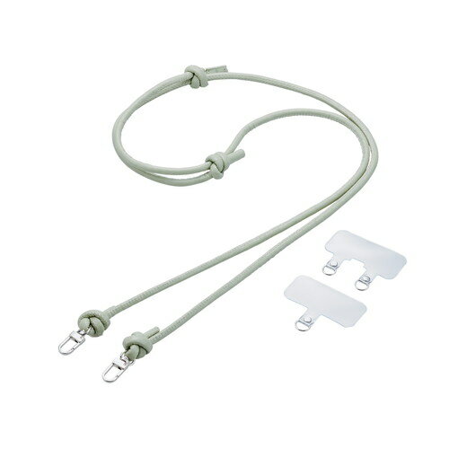 スマホショルダー ストラップ 42～75cm 長さ調整可 ストラップシート付 丸ひも 紐直径6mm 紛失防止 &me グリーン エレコム P-STSDH2LR06GN