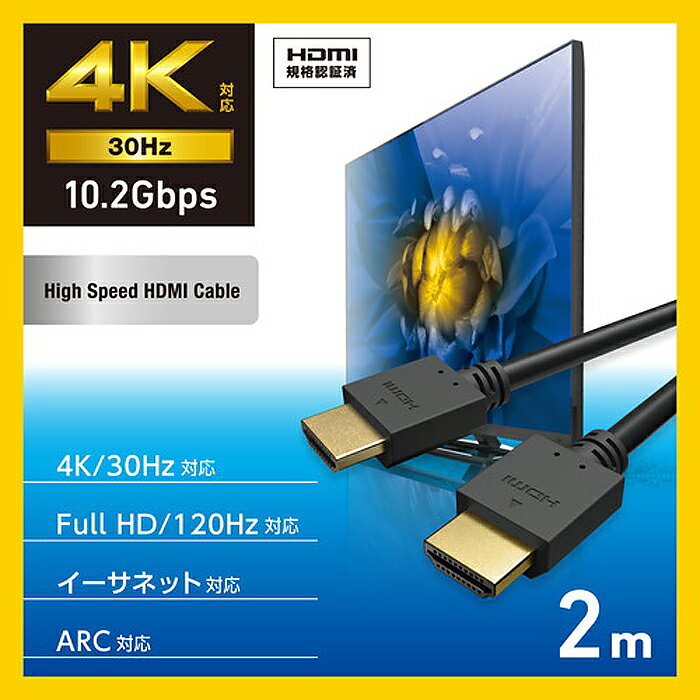 HDMIケーブル ハイスピード 2m 4K 30Hz ARC 【テレビ パソコン ゲーム機対応】High...