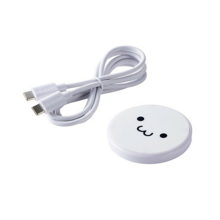 【メール便での発送商品】ワイヤレス充電器 Qi 認証 12W/10W/7.5W/5W 卓上 充電器 ケーブル付属 1m 置くだけ充電 薄型 コンパクト しろちゃん(ホワイト×ブラック) エレコム W-QA28WF