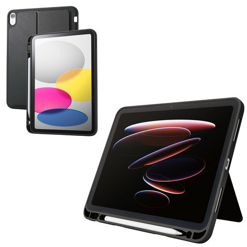 Rakuten - 【メール便での発送商品】iPad ケース 11インチ ( A16 )/10.9インチ 第10世代 ソフト カバー Apple Pencil収納 スタンド機能付き ブラック エレコム TB-A25RUCSTBK