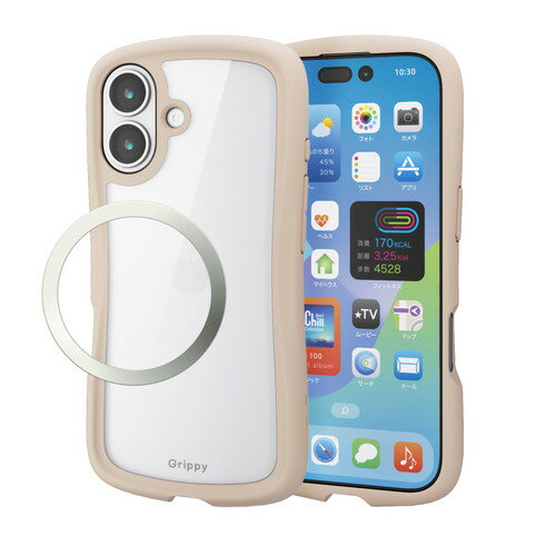 樂天商城 - 【メール便での発送商品】iPhone17 ケース ハイブリッド 衝撃吸収 磁気吸着対応メタルステッカー付 Grippy ベージュ エレコム PM-A25AGRPFCBE