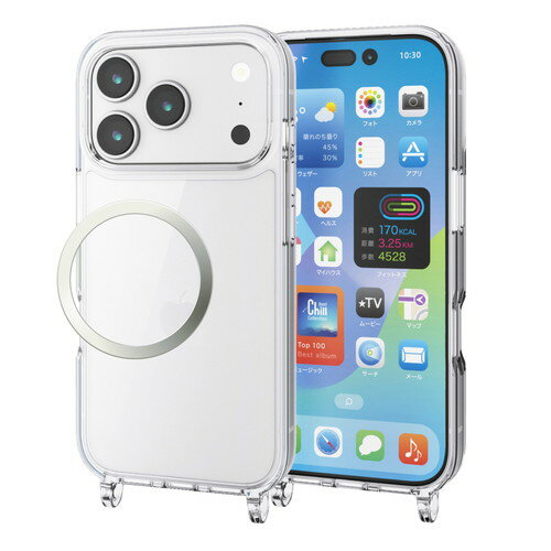 樂天商城 - 【メール便での発送商品】iPhone17 Pro ケース ハイブリッド 衝撃吸収 磁気吸着対応メタルステッカー付 ショルダーストラップホール付 クリア エレコム PM-A25CHVCKSHCR
