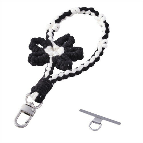 【メール便での発送商品】スマホストラップ フラワーモチーフ ハンドストラップ 手首 落下防止 軽量 iPhone/Android対応 ブラック エレコム P-STHKNFBK