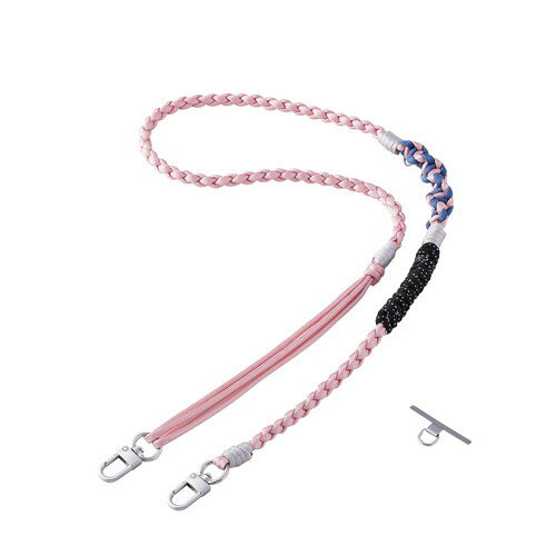 スマホストラップ 編みロープタイプ ショルダー 首掛け 長さ調整可 ストラップホルダーシート付 iPhone/Android対応 落下防止 ピンク エレコム P-STSDH1KNPN