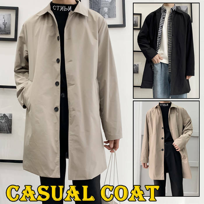 ステンカラーコート スプリングコート カジュアルコート メンズコート 長袖 ミドル丈コート ゆったり トレンチコート 春服 秋服 アウター