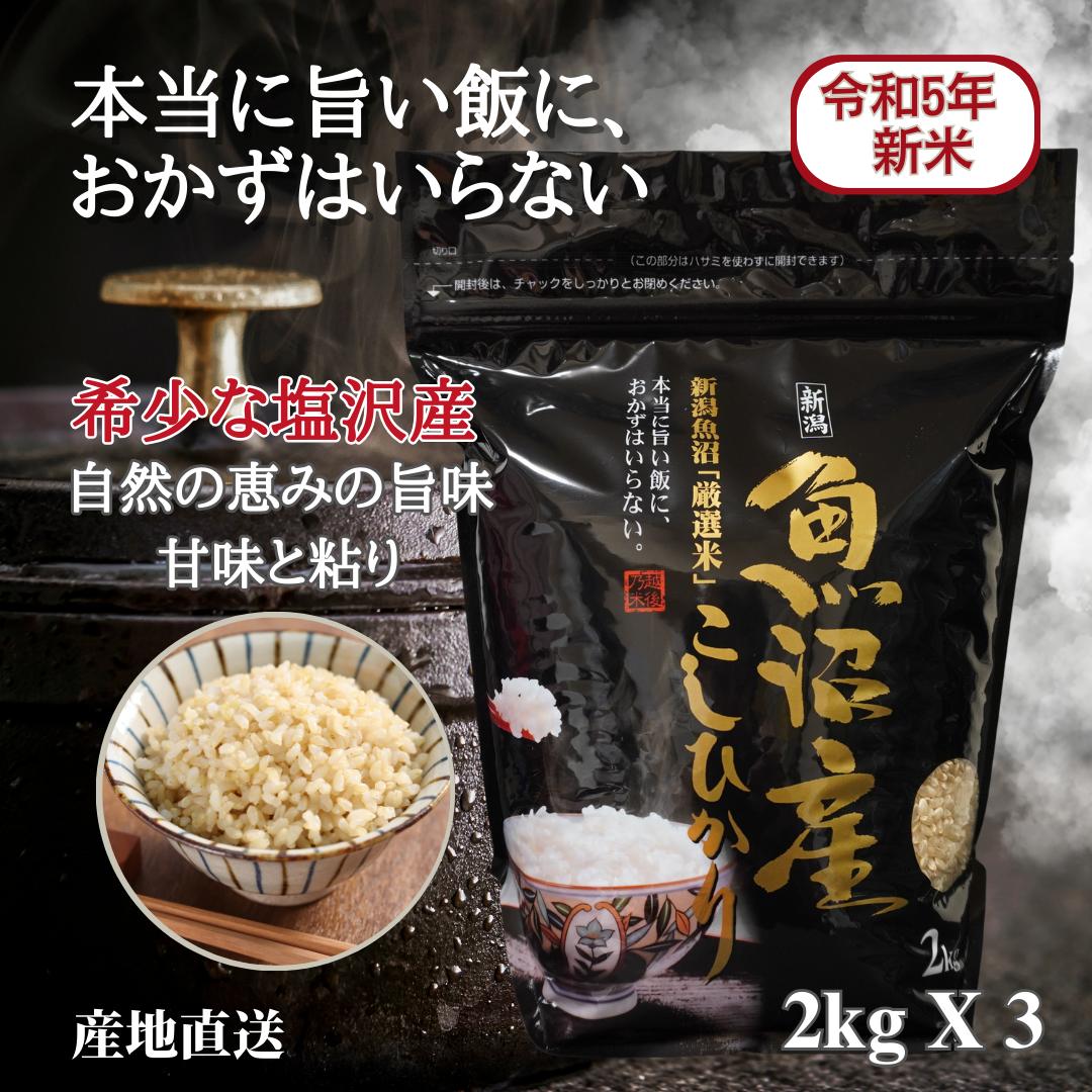 本日20時～最大500円off！ 魚沼産コシヒカリ 塩沢地区 新米 令和5年 2kg X 3 玄米 プチギフト 密封バッ..