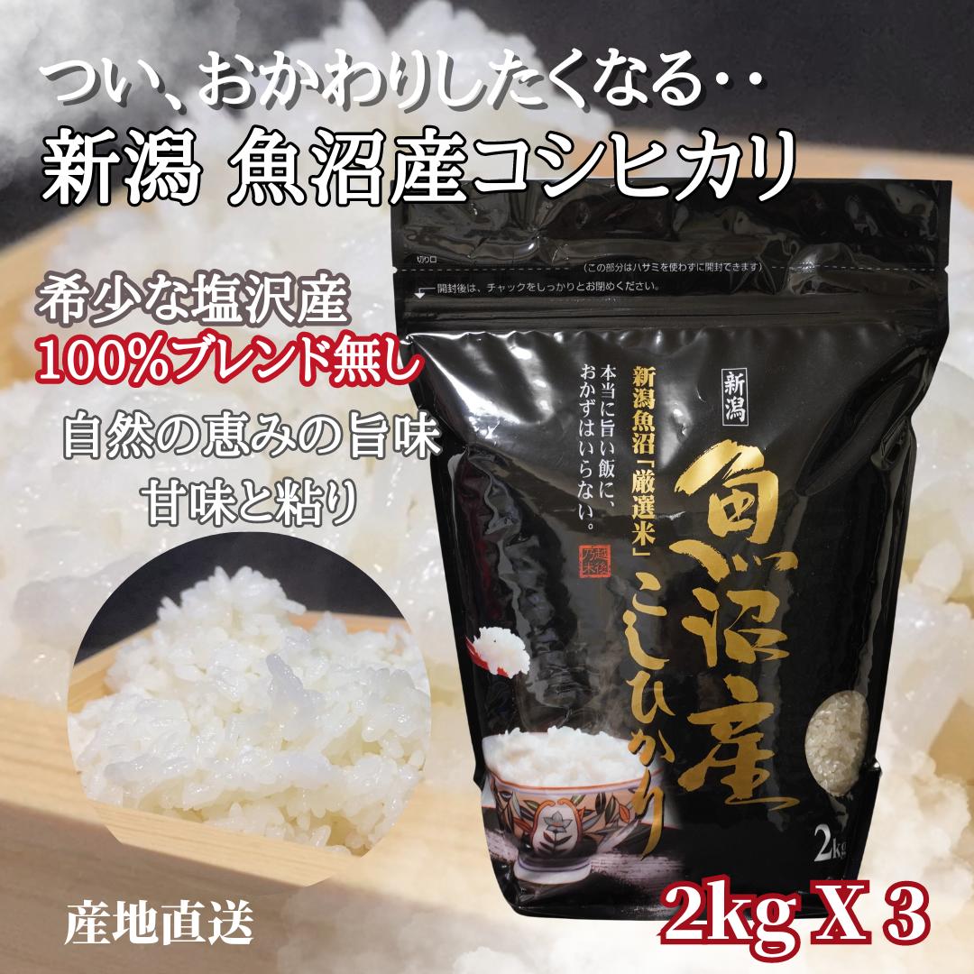 本日20時～最大500円off！ 魚沼産コシヒカリ 塩沢地区 新米 令和5年 2kg X 3 白米 プチギフト 密封バッ..