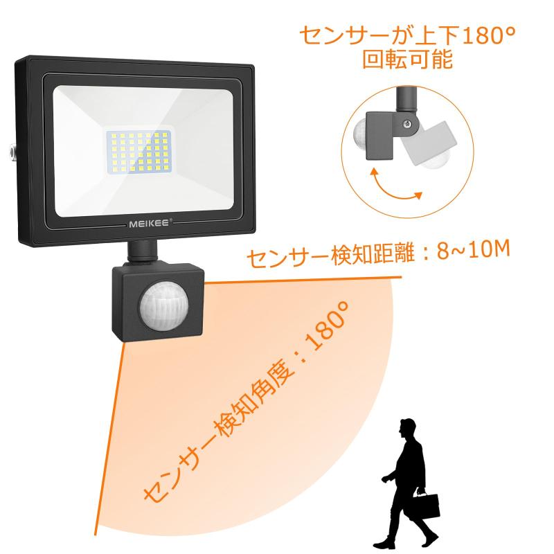 MEIKEE 最新簡易型 人感センサーライト LEDセンサーライト 防犯ライト 明るい 省エネ 6500K 白色 夜点灯 自動点灯/消灯 毎回30秒点灯 IP66防水 屋内外兼用 防犯対策 節電対策 コンセント式 2ピン PS