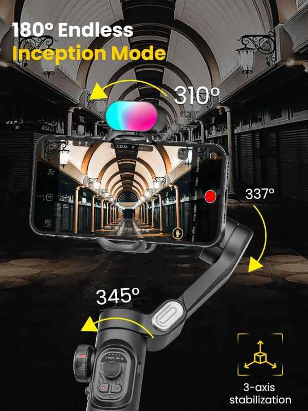 AOCHUANスマホ用3軸ジンバルスタビライザー スマートフォン用 RGBフィルライト付き プロフェッショナル ハンドヘルドジンバルスタビライザー Phone 15 14 13 12 Pro Max Android Galaxy S24 YouTube TikTok ビ