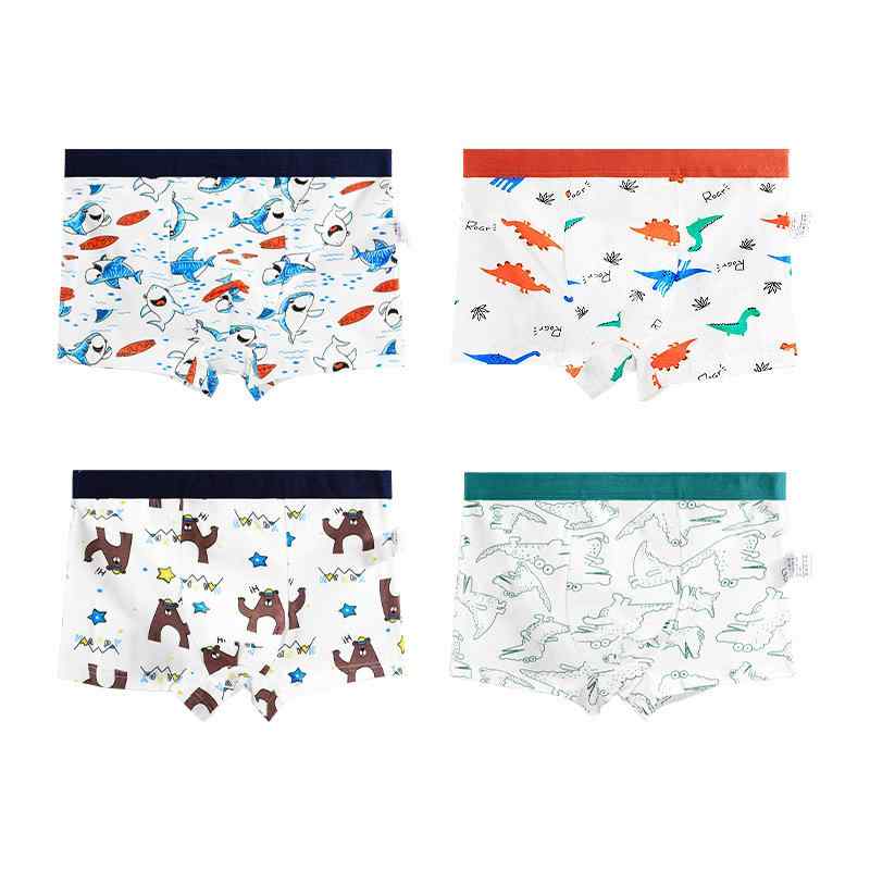 キッズ 男の子用 コットン ボクサーパンツ 4枚セット 抗菌 通気性 ボーイズ 子供 下着
