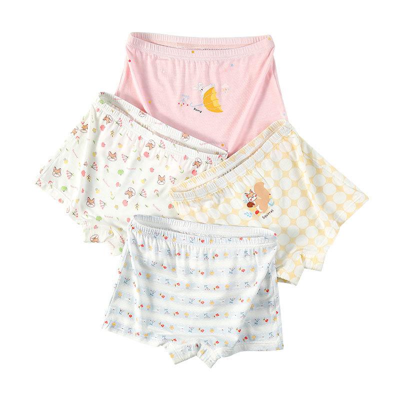 キッズ 女の子 ショーツ 4枚セット 再生繊維 モダール 抗菌 薄手 平角 パンツ アニマル 花柄 かわいい