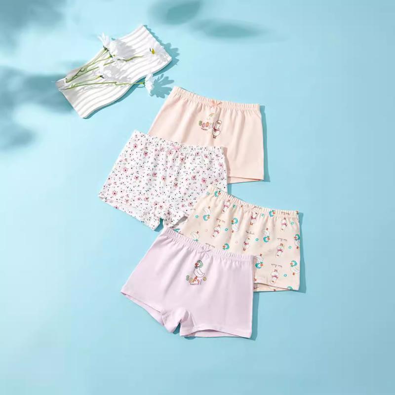子供服 キッズ ガールズ ショーツ 全綿 A類 女児用 ボクサーパンツ 4枚セット 通気 快適(x3)