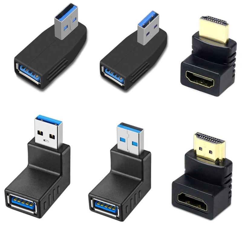 YFFSFDC USB 3.0 アダプタ 4個セット&HDMI アダプタ 2個セット USB 3.0 直角 90度 L字型 方向変換アダプター オス×メス 高速 5Gbps 4タイプ1セット 右向き 左向き 上向き下向き 変換アダプタ 90度&2