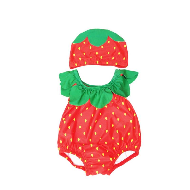 なりきりフルーツ ベビー水着 ロンパース キャップ付き 2セット 水着 スイムウェア 果物