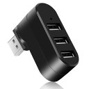 3ポートハブ USBハブ 2.0 バスパワー USBポート拡張 90 Degree / 180 Degree 回転可能 直挿し 機能主義 超小型 携帯便利 高速データ転送 リモート 在宅勤務 (ブラック)