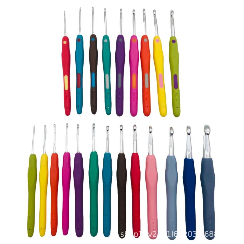 編み針 手編み レインボー ソフトグリップ かぎ針 TPR ソフトグリップ 9本セット 10本セット 11本セッ..