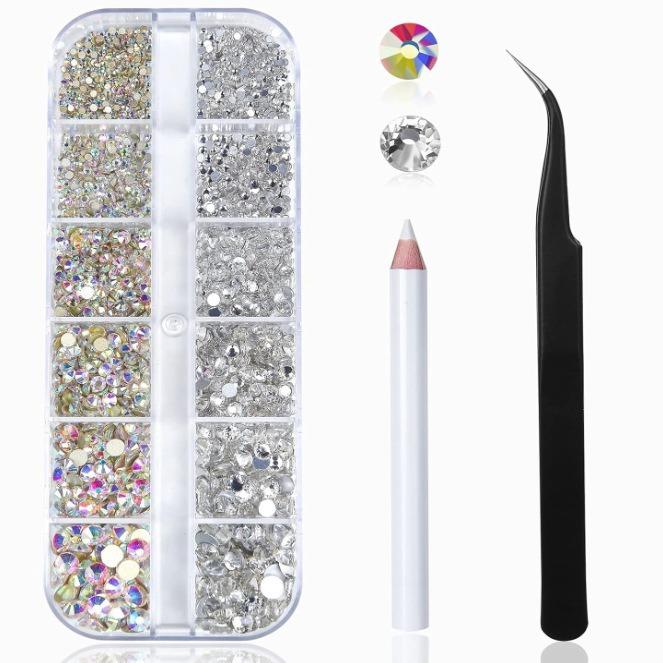 ネイルパーツ レディース 水滴 ラインストーン セット 収納ケース付き ピンセット付き ネイルアート デコレーション かわいい 宝石風