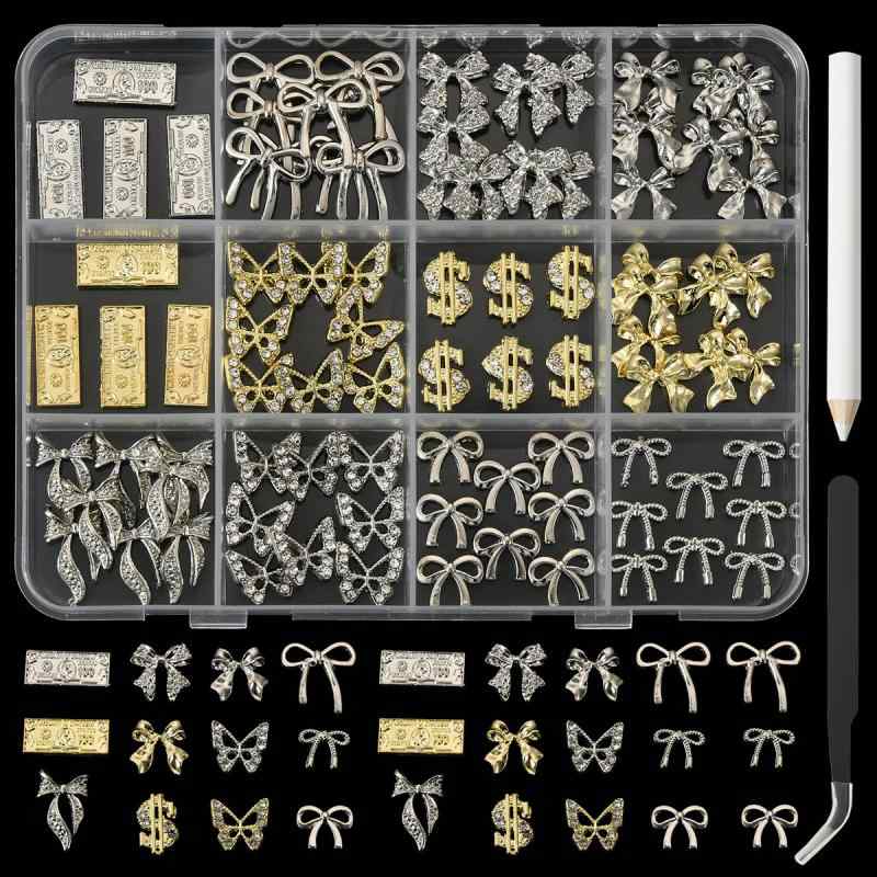ネイルパーツ レディース デコパーツ 合金 12格ケース入り 蝶々 バタフライ コイン レトロ かわいい 中国風 スイート キュート ガーリー 普段使い デイリー