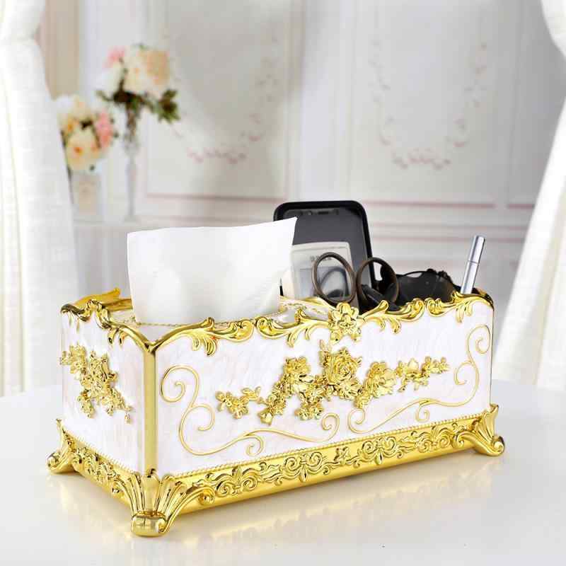 ティッシュボックス ヨーロピアン風 卓上収納ケース ゴールド シルバー ホワイト ブルー ピンク レッド ブラック コーヒー色 クラウン型 多機能