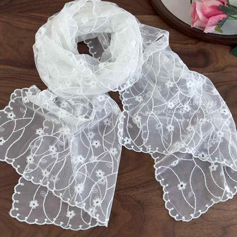 スカーフ レディース 春夏 レース シルクタッチ ストール バッグ ヘアバンド 刺繍 メッシュ 薄手 やわ..