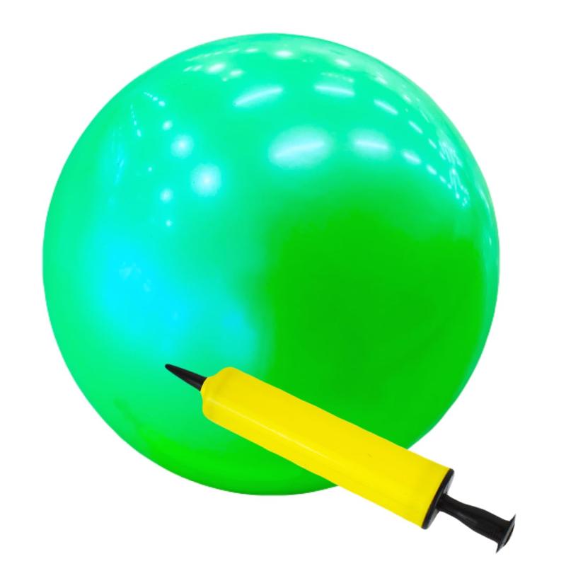 やわらか子供用ボール グリーン 約25cm 専用空気ポンプ(イエロー)公園遊び アウトドア キャッチボール