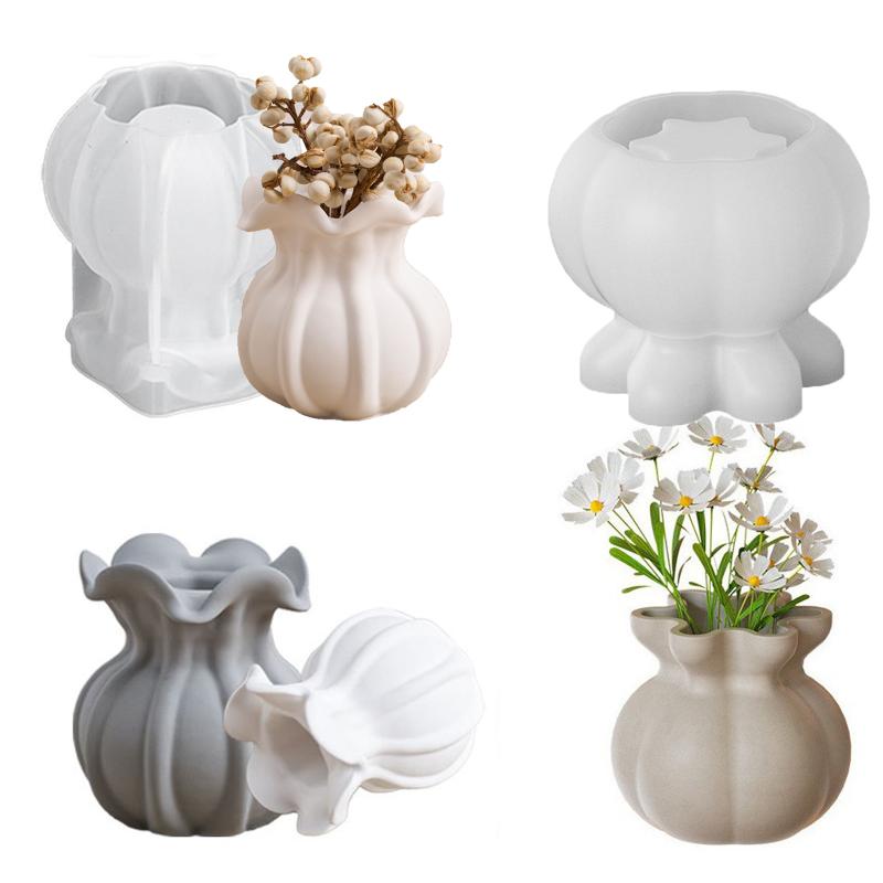 花瓶 シリコンモールド ケーキ型 植木鉢 葉っぱ 花柄 DIY 手作り アロマストーン 石膏 セメント 粘土 キャンドルホルダー 烛台 置き物(3)