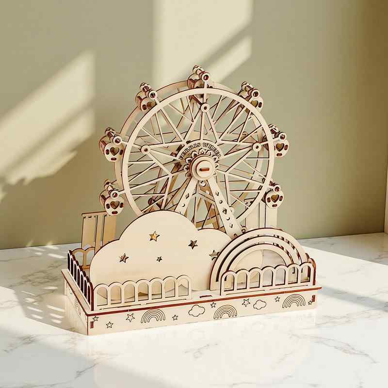 木製立体パズル 女の子 知育玩具 DIY 組み立て式 城 熱気球 観覧車