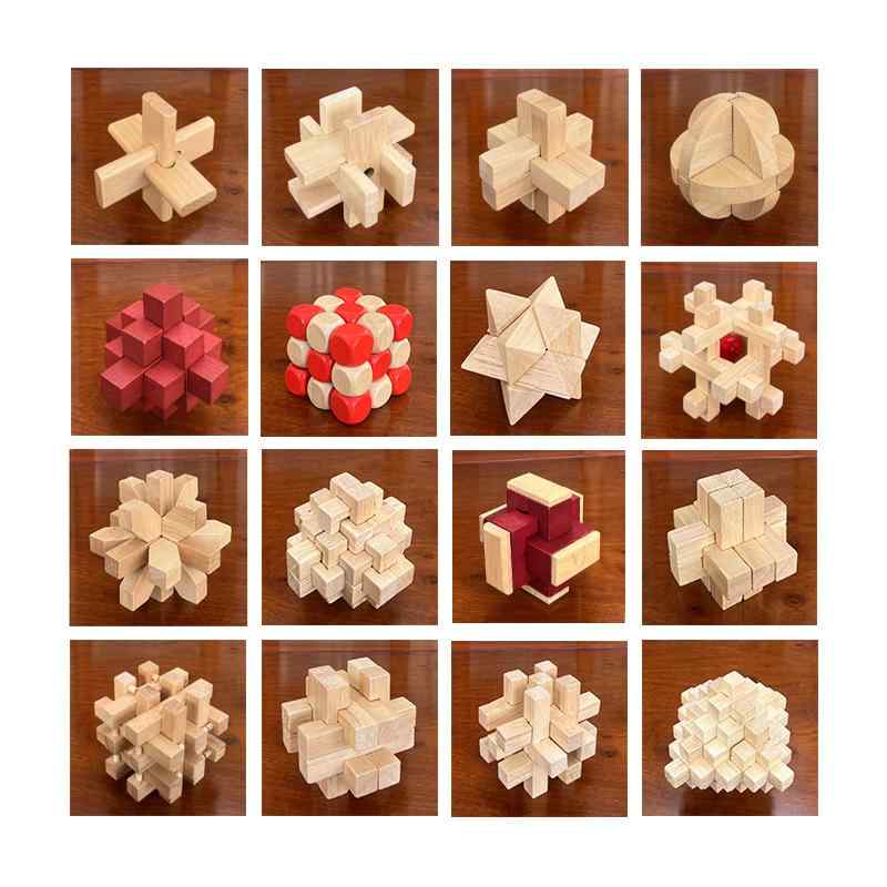 知育玩具 木製パズル 孔明鎖 魯班鎖 ギフトセット モンテッソーリ 教材 立体パズル 男の子 女の子 幼児 子供向け 図解付き カラフル