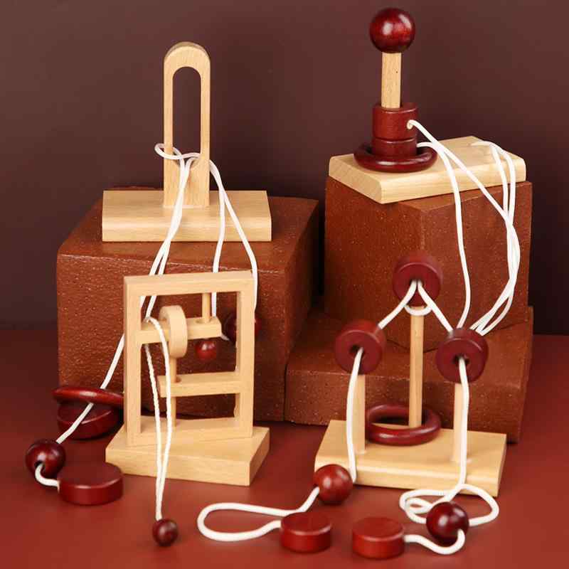 知育玩具 木製 パズル 桃园三结义 单柱解绳 九连环 セット ミニサイズ ブナ材 金鶏独立 死里逃生 7歳 14歳