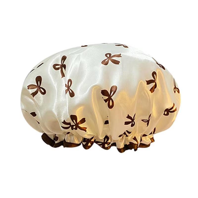 帽子 レディース 防水 シャワーキャップ 大人用 バスキャップ かわいい プリント サテン PEVA ブラック..