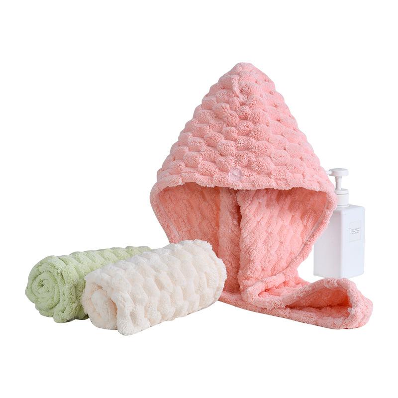 ヘアキャップ レディース 吸水 速乾 柔らかい サンゴフリース タオルキャップ 帽子 クラウド柄 ボタン..