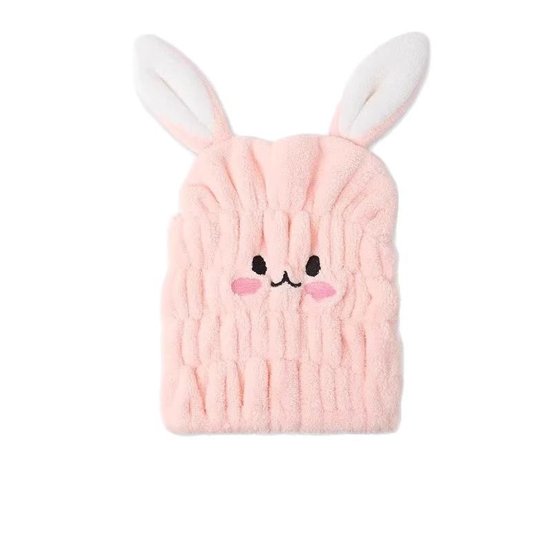・素材: 珊瑚绒・カラー: 兔耳朵款（白色、粉色、藍色）・サイズ: 19×34cm・カテゴリ: 干发帽・重さ: 30-49g
