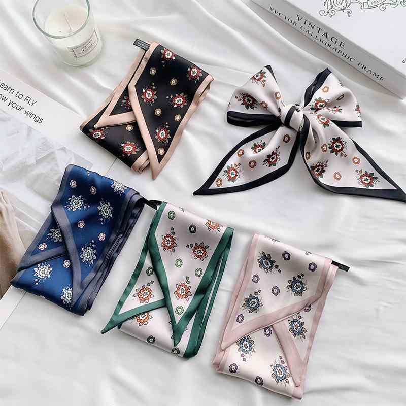 スカーフ レディース シルク風 韓国風 プリント 細スカーフ ヘアバンド ネッカチーフ 飾り 通勤 旅行 ..