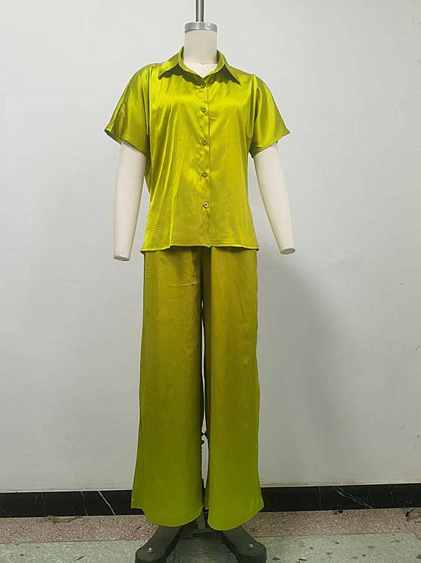 セットアップ レディース 半袖ブラウス テーパードパンツ 2点セット ポリエステル 無地 背中開き ゴー..