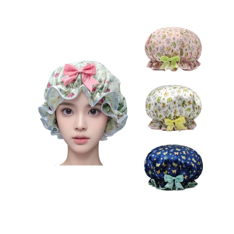 帽子 レディース 防水 シャワーキャップ かわいい バスキャップ 大人用 プリント PEVA ピンク系 ライト..