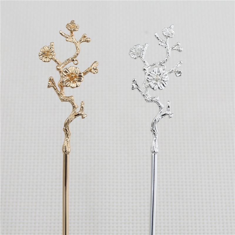 ヘアアクセサリー レディース 古風 簪 かんざし 銅製 花モチーフ エレガント 電気メッキ加工 ゴールド シルバー
