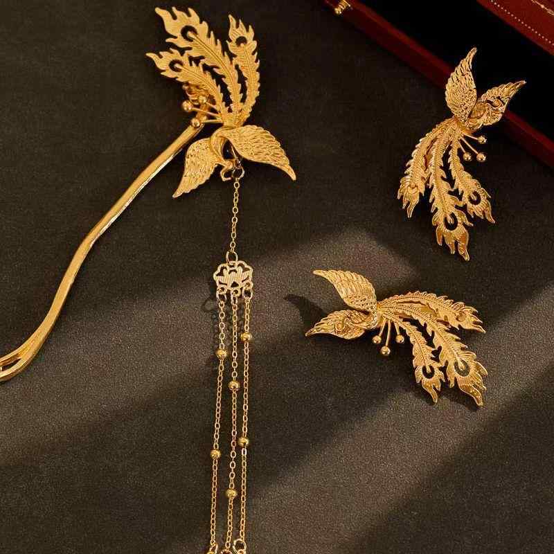 ヘアアクセサリー レディース ヘアピン ヘアクリップ かんざし 金色 フェニックス 簪 金属 エスニック 髪飾り ヘアアレンジ 和装 撮影用 ブライダル 結婚式...