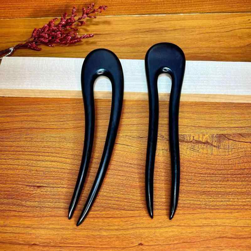 ヘアアクセサリー レディース ヘアピン 黒檀木 U字かんざし 木製 簪 レトロ 和装 髪飾り U型 ヘアスティック タッセル