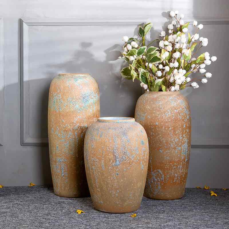 花瓶 インテリア 雑貨 陶器製 大型 ホテル ロビー 玄関 置物 大中小 3点セット 彩绘 アメリカンカントリー調 白陶 手作り アート オブジェ